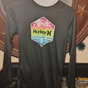 Hurley Black Long Sleeve Logo Rash Guard with Rainbow Graphic